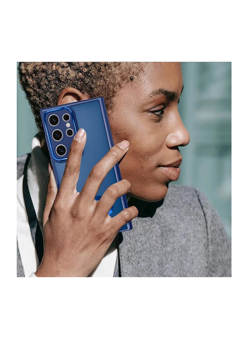 Wtech Soft Silicone Hybrid Translucent Slim Stylish Luxury Electroplated Camera Border Stand Case Cover For Samsung Galaxy S24 Ultra 5G 2024 Navy Blue - Image 4