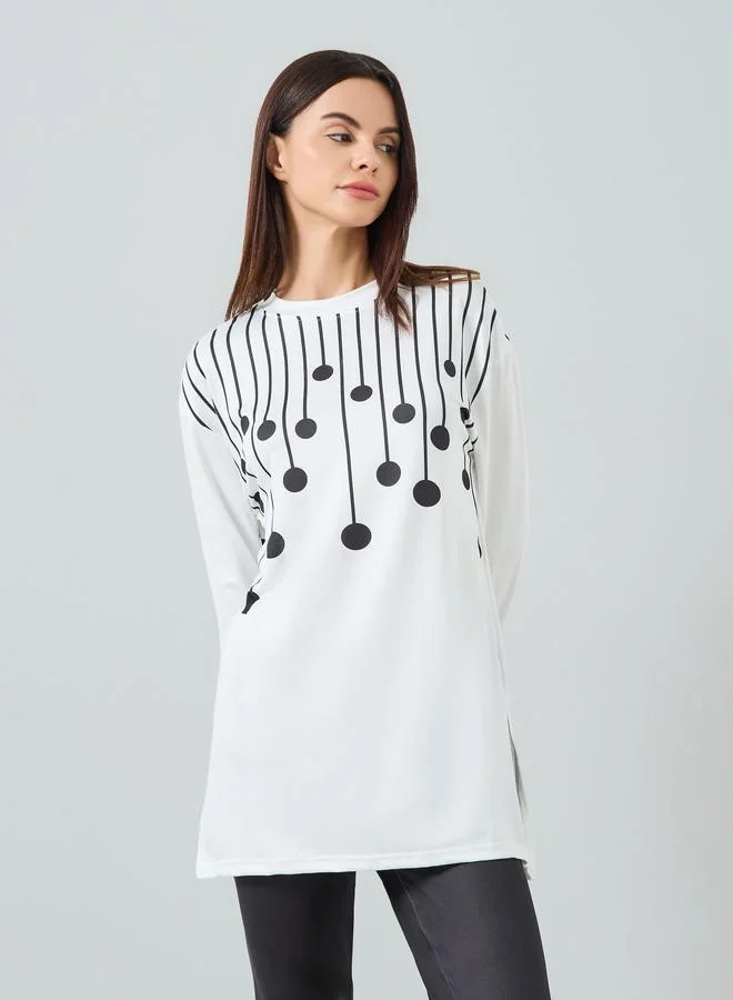 تايك تو Women Graphic Printed Split Hem Top and Pyjama Set