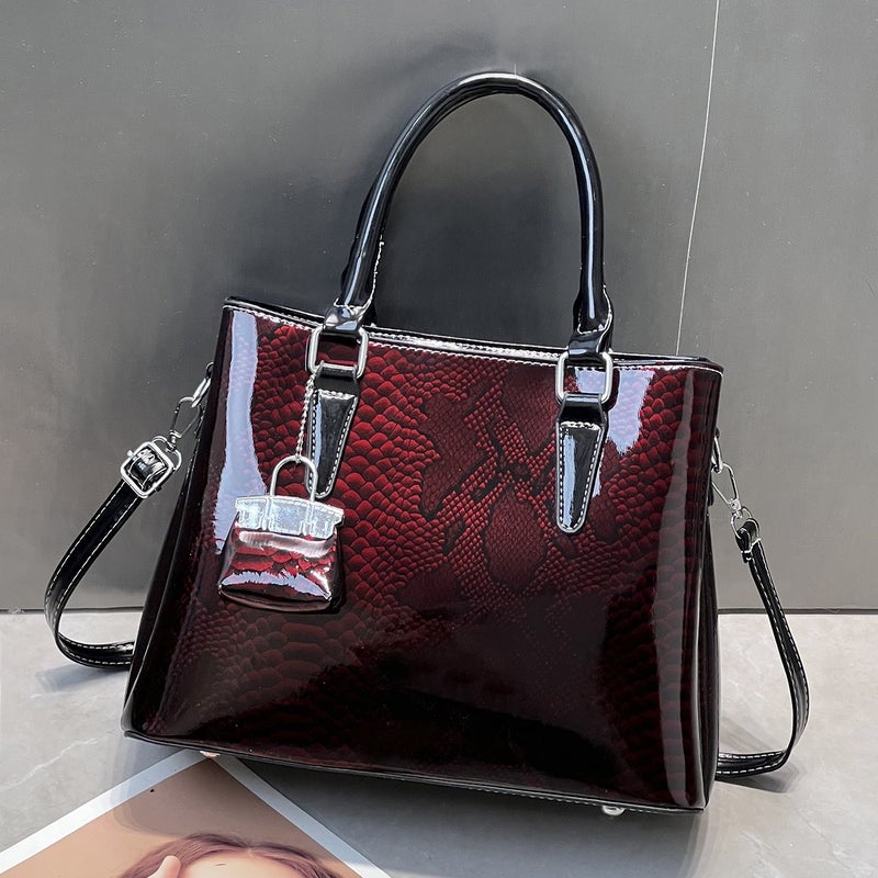 New Solid Color Snakeskin Glossy Texture Large Capacity Simple Women'S Bag Single Shoulder Crossbody Multi-Compartment Women'S Bag - Image 1
