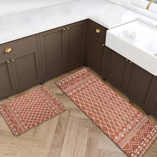 Yellow Weaves– Non-Slip Kitchen Floor Mats, Water Absorbent, Rugs,Standing Rubber Mats for Kitchen, Office, Sink and Laundry Room, Geometric Orange (Pack of 2) - Image 2