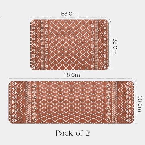 Yellow Weaves– Non-Slip Kitchen Floor Mats, Water Absorbent, Rugs,Standing Rubber Mats for Kitchen, Office, Sink and Laundry Room, Geometric Orange (Pack of 2) - Image 5