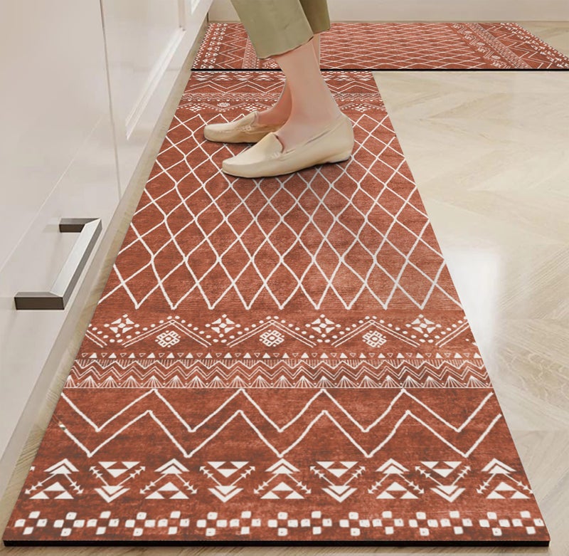 Yellow Weaves– Non-Slip Kitchen Floor Mats, Water Absorbent, Rugs,Standing Rubber Mats for Kitchen, Office, Sink and Laundry Room, Geometric Orange (Pack of 2) - Image 1