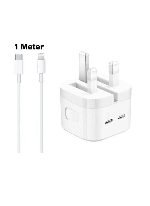 iPhone Charger 35W USB-C Dual Port Power Adapter iPhone Fast Charger With Type-C To Lightning Cable 1 Meter White USB C Wall Fast Charger Compatible With iPhone All Models Best For iPhone 14 Series