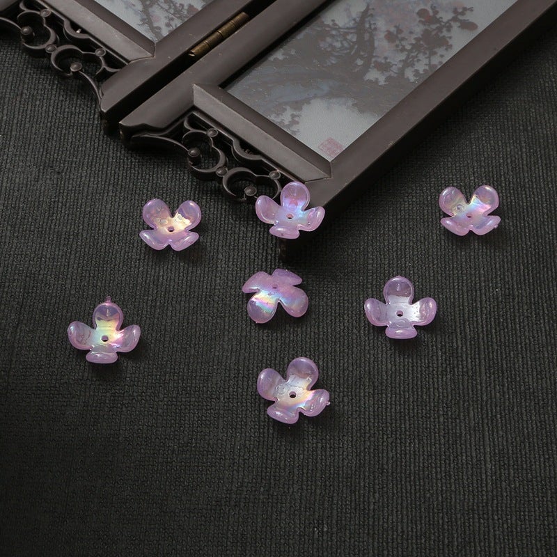 20 price acrylic imitation petals four-petal flower holder accessories handmade diy antique accessories Hanfu hairpin material purple four-petal flower 