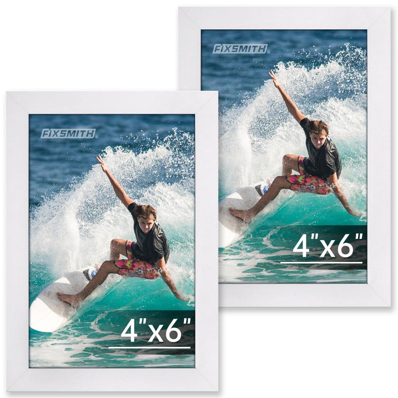 FIXSMITH 4x6 Picture Frame Set of 2, Photo Frame 4x6 with HD Plexiglass, White Picture Frames Collage for Tabletop or Wall Display - Image 1