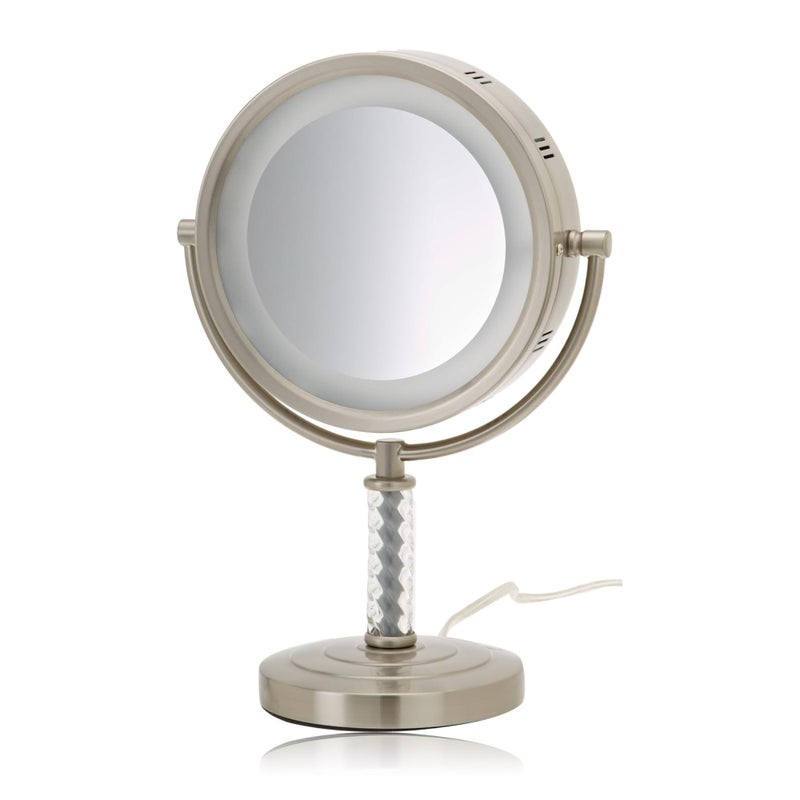 JERDON Lighted Tabletop Makeup Mirror 6X1X Magnifying Mirror with Lights Nickel Finish Model HL856MNC