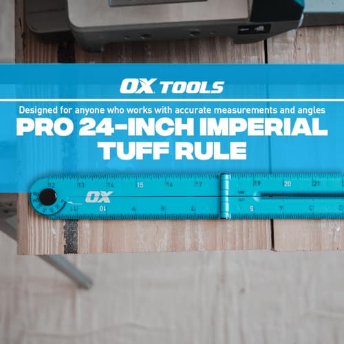 OX Tools Pro 24 Inch Cyan Imperial Tuff Construction Ruler with 3 Quick Measure Sections Easy Angle Finder - Image 3