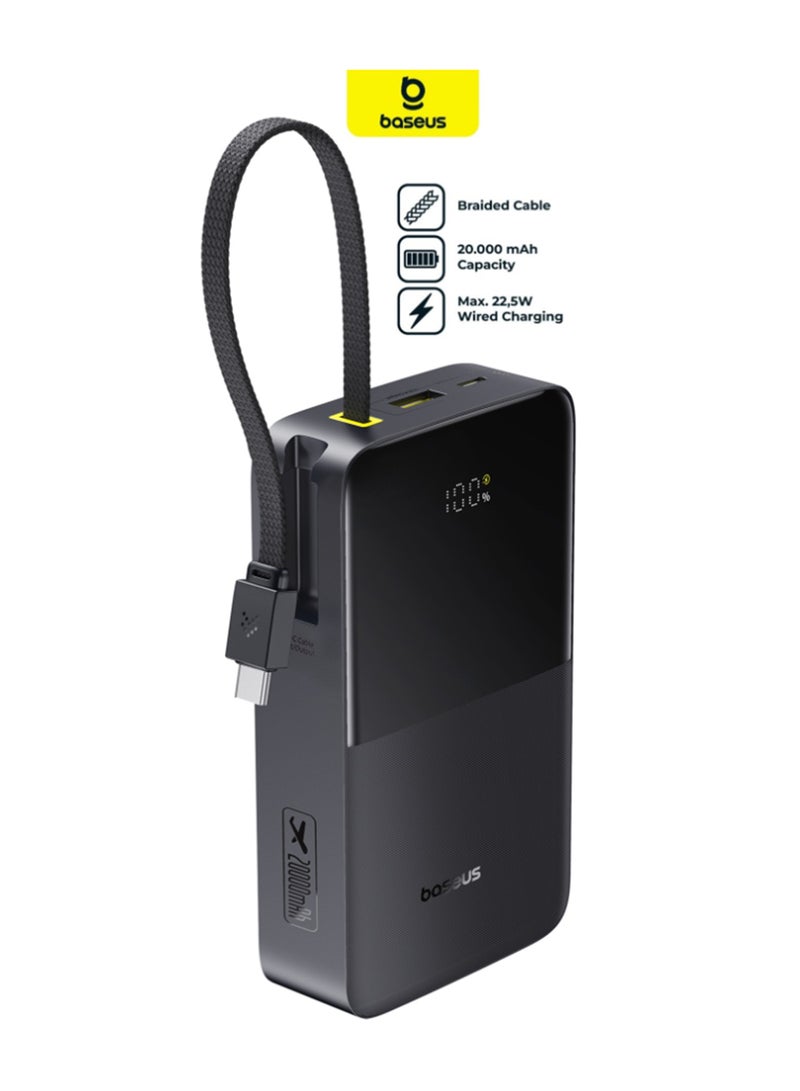 بيسوس بنك طاقة USB-C بسعة 22.5 واط PD وشحن سريع QC 3.0 مع كابل USB-C مضفر مدمج شاشة LED شاحن محمول عالي السرعة لجهاز iPhone 16 15 14 iPad Samsung Galaxy S25 S24 S23 Google Pixel OnePlus أجهزة Android صديق للسفر معتمد من شركات الطيران حزمة بطارية - Image 1