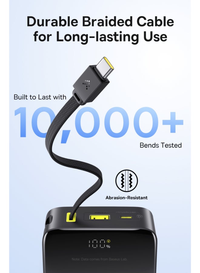 بيسوس بنك طاقة USB-C بسعة 22.5 واط PD وشحن سريع QC 3.0 مع كابل USB-C مضفر مدمج شاشة LED شاحن محمول عالي السرعة لجهاز iPhone 16 15 14 iPad Samsung Galaxy S25 S24 S23 Google Pixel OnePlus أجهزة Android صديق للسفر معتمد من شركات الطيران حزمة بطارية - Image 5