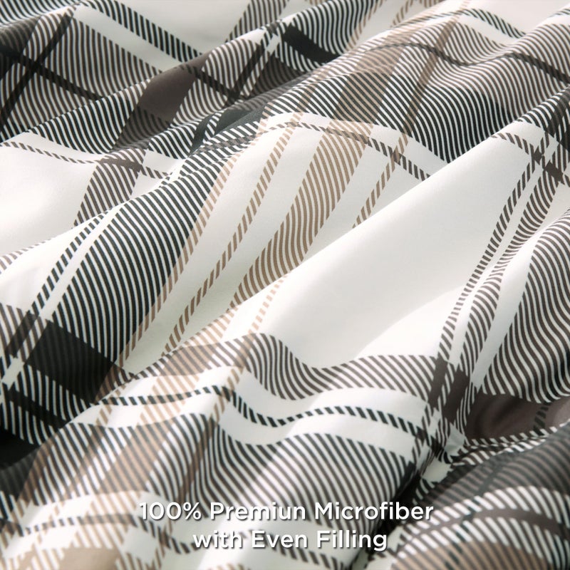Andency Gray Brown Black Plaid Comforter Set Twin(66x90 Inch), 2 Pieces Grid Gingham Stripes Bedding Comforter Sets for Boys Girls Kids Teens, Preppy Geometric Line Soft Lightweight Reversible Bed Set - Image 5