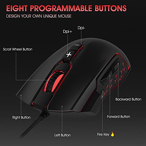 LeadsaiL Gaming Mouse Wired RGB PC Gaming Mice, 7200 DPI, 8 Programmable Buttons, 6 Color Backlight, Ergonomic Optical Computer Mouse for Desktop PC Laptop Gamer & Work - Image 3