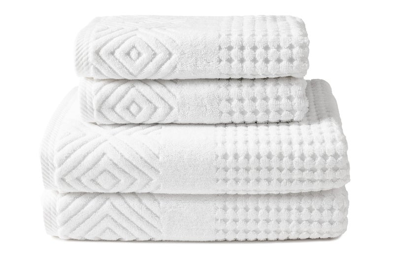 Texere 100 Organic Cotton Diamond Jacquard 700 GSM Luxury Bath Towel Sets  Ultra Soft and Absorbent Hotel and Spa Quality Diamond Bright White 2 Bath  2 Hand Towels