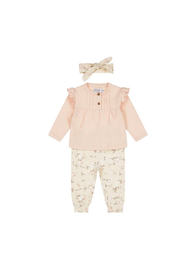 Dirkje girls' baby set shirt trousers hairband light pink - Image 1