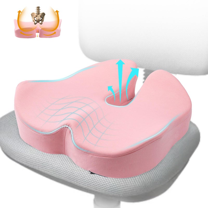 DAPOTUGI X Large Memory Foam Seat Cushion for Office Chairfor Back Support Relief Sciatica Tailbone Coccyx Pain Relief Cushion Pillow for Long Sitting for CarOffice ChairWheelchair Pink