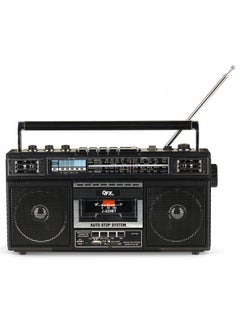 QFX J-220BT Boombox MP3 Conversion from Radio to Cassette with 4-Band (AM, FM, SW1, SW2) Radio with Bluetooth, Dual 3 Speakers, Built-in Microphone, Recorder, and a 3-Band Equalizer