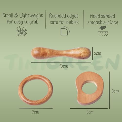 TINIGREEN Mango Ring Dumbbell Shaped Organic Neem Wood Teether for 6 to 12 Months Infant Baby (Mango Ring Dumbbell Shape) - Pack of 3 - Image 2