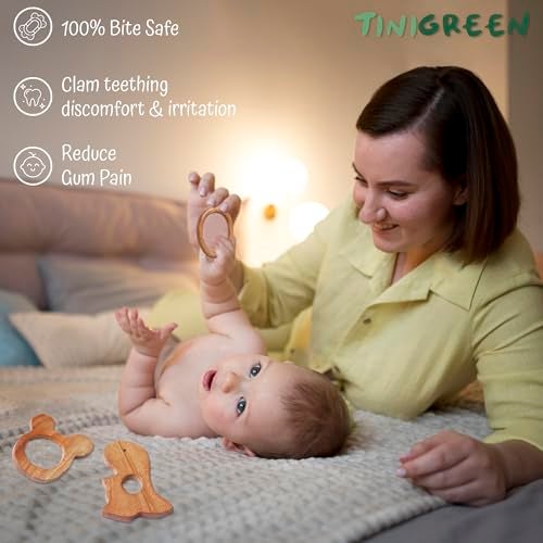 TINIGREEN Mango Ring Dumbbell Shaped Organic Neem Wood Teether for 6 to 12 Months Infant Baby (Mango Ring Dumbbell Shape) - Pack of 3 - Image 4