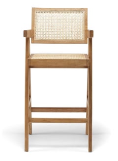 Neo Front Neo Front Mid-Century Modern Barstool with Arms & Back – Teak Wood, Woven Cane, Cushioned Seat – Barstool for Kitchen, Home Bar, Restaurant, Cafe, Lounge, and Commercial Use B512-75  - Image 2