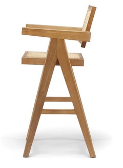 Neo Front Neo Front Mid-Century Modern Barstool with Arms & Back – Teak Wood, Woven Cane, Cushioned Seat – Barstool for Kitchen, Home Bar, Restaurant, Cafe, Lounge, and Commercial Use B512-75  - Image 3