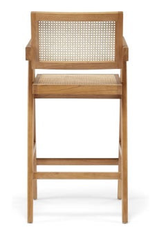 Neo Front Neo Front Mid-Century Modern Barstool with Arms & Back – Teak Wood, Woven Cane, Cushioned Seat – Barstool for Kitchen, Home Bar, Restaurant, Cafe, Lounge, and Commercial Use B512-75  - Image 5
