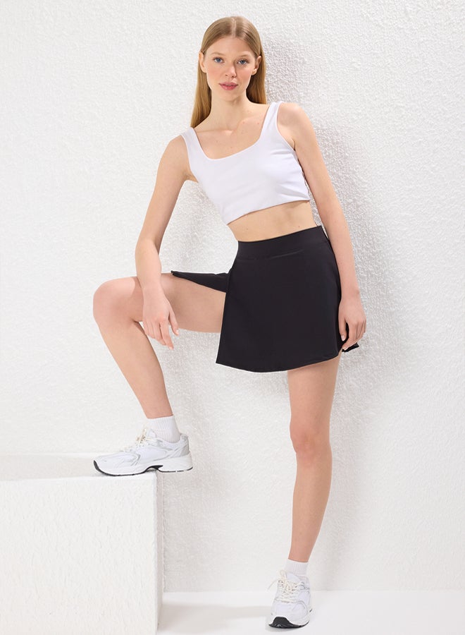 trendyol Black Brushed Soft Fabric Layered Slit Tennis Knitted Sports Shorts Skirt with Shorts Inside - Image 1