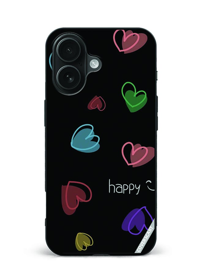 COVERSCART Protective Case Cover For Apple iPhone 16 Plus Colorful Hearts Design Black