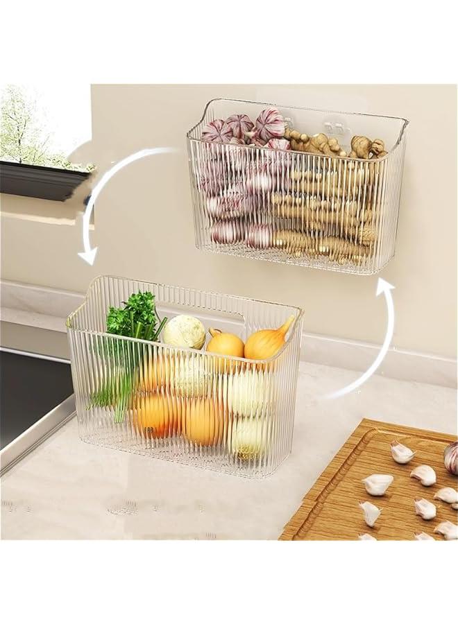 2 Pack Plastic Wall Mount Storage Organizer, Adhesive Clear Cabinet Door Organizer, Bathroom Shelves for Wall,No Drilling Hang Walls for Bathroom, Kitchen, Living Room (Transparent) - Image 3