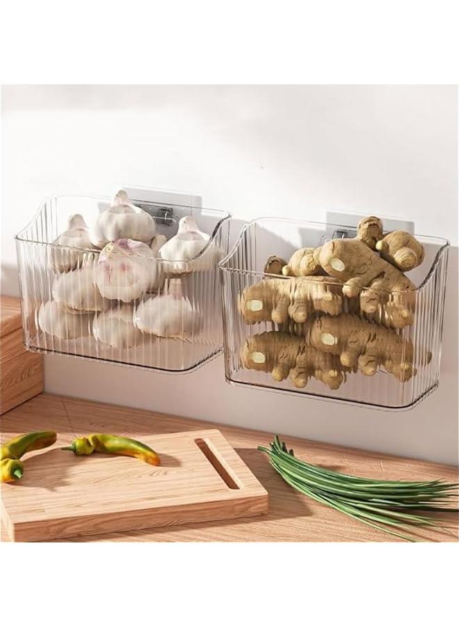 2 Pack Plastic Wall Mount Storage Organizer, Adhesive Clear Cabinet Door Organizer, Bathroom Shelves for Wall,No Drilling Hang Walls for Bathroom, Kitchen, Living Room (Transparent) - Image 1
