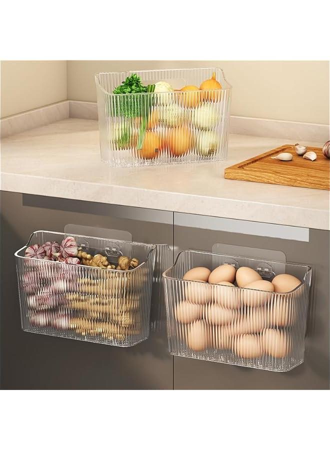 2 Pack Plastic Wall Mount Storage Organizer, Adhesive Clear Cabinet Door Organizer, Bathroom Shelves for Wall,No Drilling Hang Walls for Bathroom, Kitchen, Living Room (Transparent) - Image 2