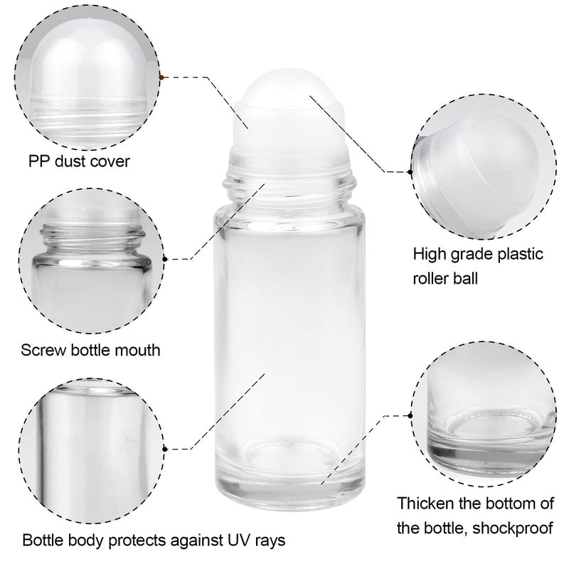 Wresty 4 Pcs 50ml/1.7oz Roll-on Deodorant Bottles Perfume Essential Oil Roller Bottles DIY Travel Deodorant Container With Plastic Roller Ball&Clear Cap - Image 2