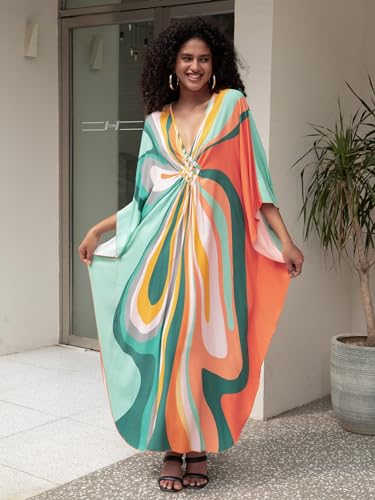 IMAGEKOPE Women 2025 Summer Kaftan Dresses Plus Size Bathing Suit Cover Up Moo Moos Beach Dress for Swimwear Caftan Dress - Image 2