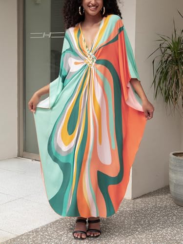 IMAGEKOPE Women 2025 Summer Kaftan Dresses Plus Size Bathing Suit Cover Up Moo Moos Beach Dress for Swimwear Caftan Dress - Image 4