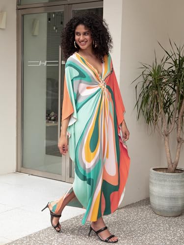 IMAGEKOPE Women 2025 Summer Kaftan Dresses Plus Size Bathing Suit Cover Up Moo Moos Beach Dress for Swimwear Caftan Dress - Image 3