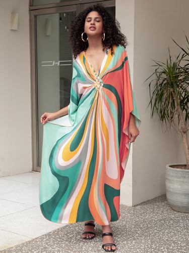 IMAGEKOPE Women 2025 Summer Kaftan Dresses Plus Size Bathing Suit Cover Up Moo Moos Beach Dress for Swimwear Caftan Dress - Image 5