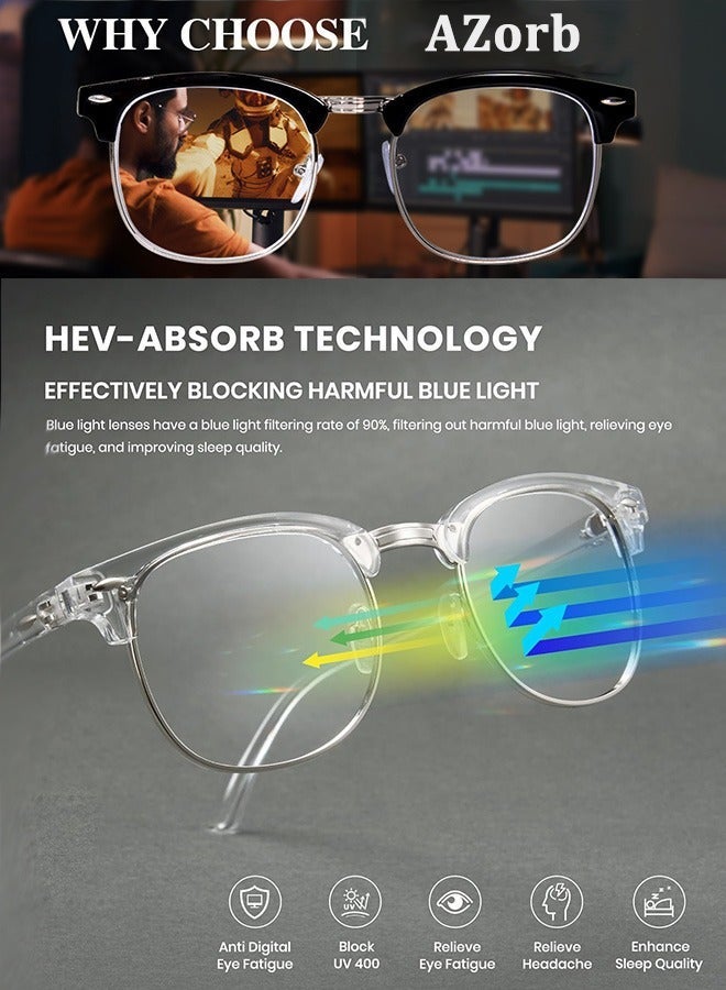 AZorb Blue Light Glasses for Men Women Metal Aviator Frame Reading Gaming Glasses Anti Blue Light Blocking Clear Lens UV Phone Computer Anti Fatigue Eyeglasses - Image 2