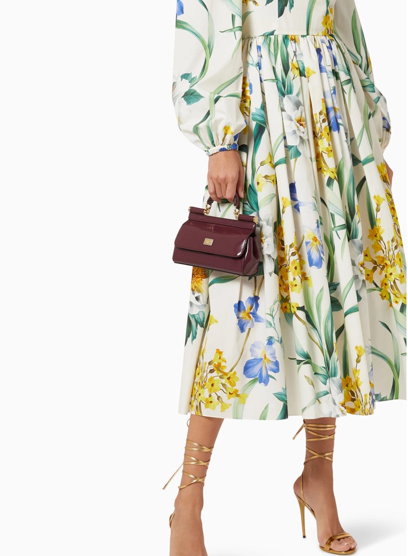 D&G Dolce & Gabbana Small East West Sicily Top-handle Bag in Glossy leather, Women's Tote Bag, Women's Hand Bag, Women's Shoulder Bag, Women's Cross Body Bag, Women's Travel Bag, Wine-Red-17cm - Image 2