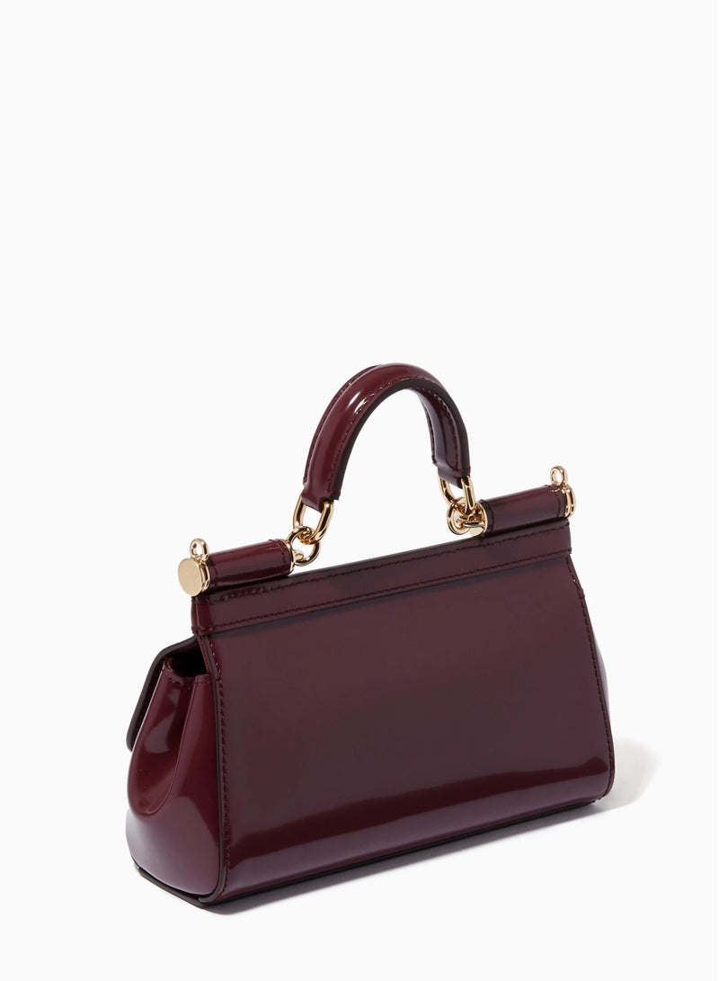 D&G Dolce & Gabbana Small East West Sicily Top-handle Bag in Glossy leather, Women's Tote Bag, Women's Hand Bag, Women's Shoulder Bag, Women's Cross Body Bag, Women's Travel Bag, Wine-Red-17cm - Image 3