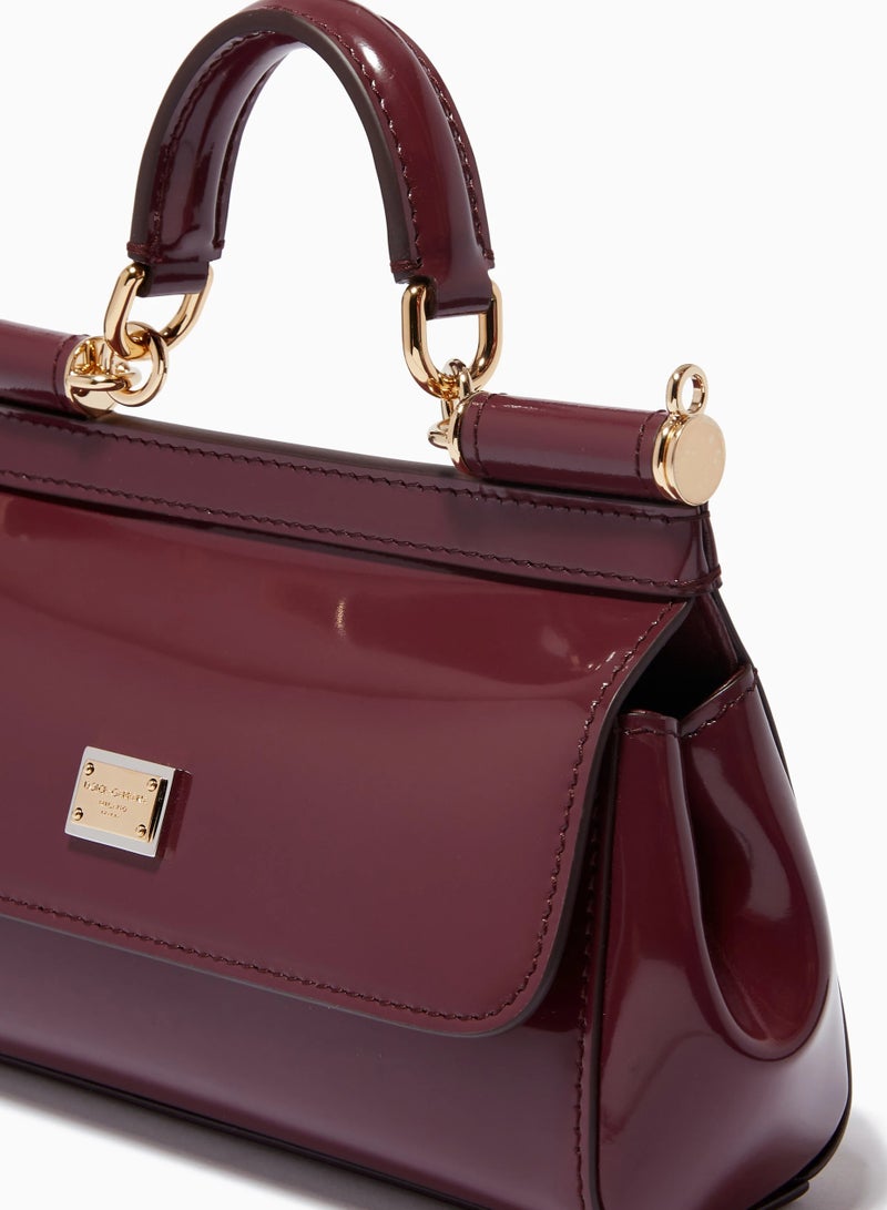 D&G Dolce & Gabbana Small East West Sicily Top-handle Bag in Glossy leather, Women's Tote Bag, Women's Hand Bag, Women's Shoulder Bag, Women's Cross Body Bag, Women's Travel Bag, Wine-Red-17cm - Image 5