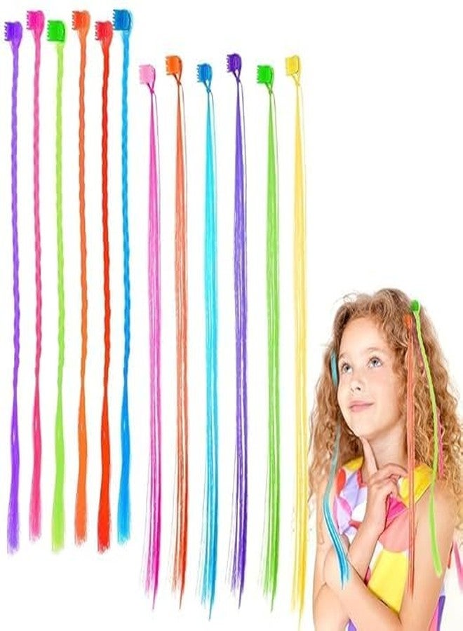 WEXUS Hair Extensions For Women Colourful Kid Hair Stylish Claw Clips Trendy Hair Streaks Braided kids Hair extensions with Clip Hair Strips For Girls Children Straight Colorful Extension, 12PC. - Image 1