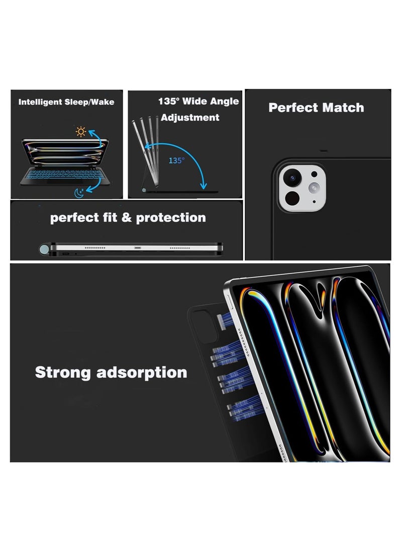 T I G O - Magic Arabic and English Keyboard for iPad Pro 11 Inch (M4) 2024, Keyboard Case for iPad Pro 11 M4, Wireless Keyboard with Magic Stand, Multi-Touch Trackpad, Backlit Keys Black - Image 1