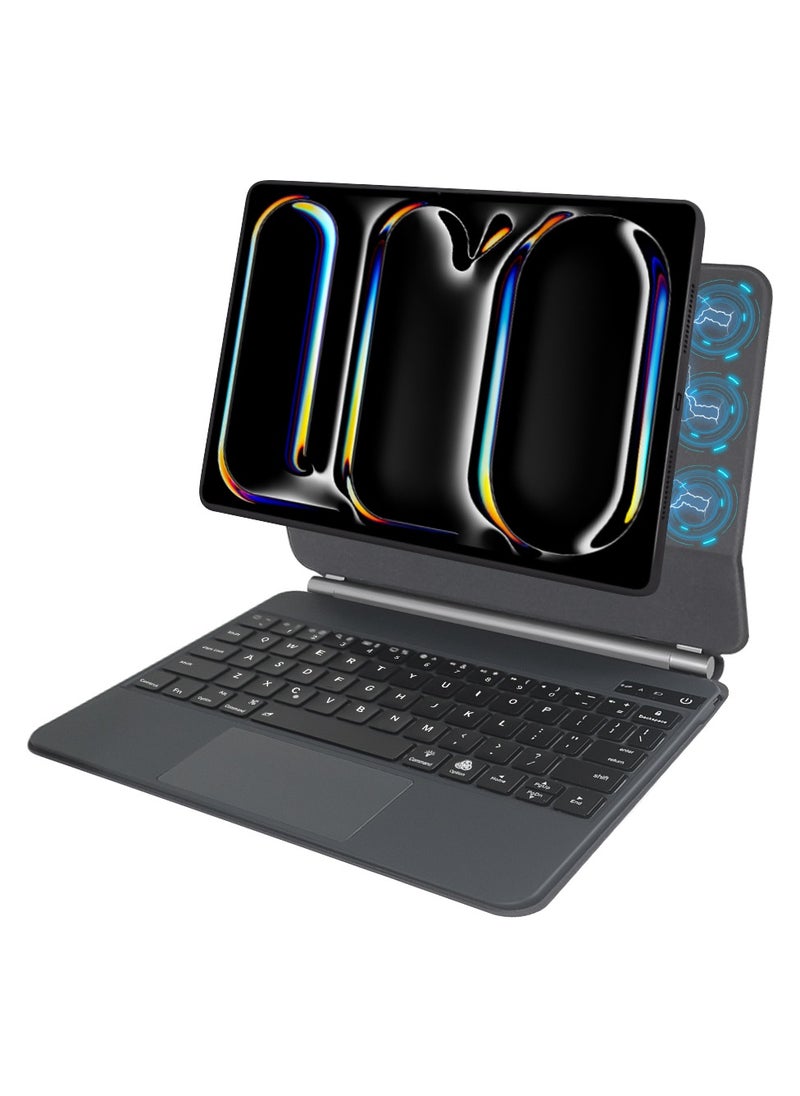 T I G O - Magic Arabic and English Keyboard for iPad Pro 11 Inch (M4) 2024, Keyboard Case for iPad Pro 11 M4, Wireless Keyboard with Magic Stand, Multi-Touch Trackpad, Backlit Keys Black - Image 1