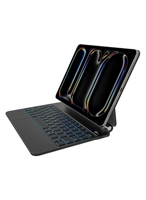 Magic Arabic and English Keyboard for iPad Pro 11 Inch (M4) 2024, Keyboard Case for iPad Pro 11 M4, Wireless Keyboard with Magic Stand, Multi-Touch Trackpad, Backlit Keys Black