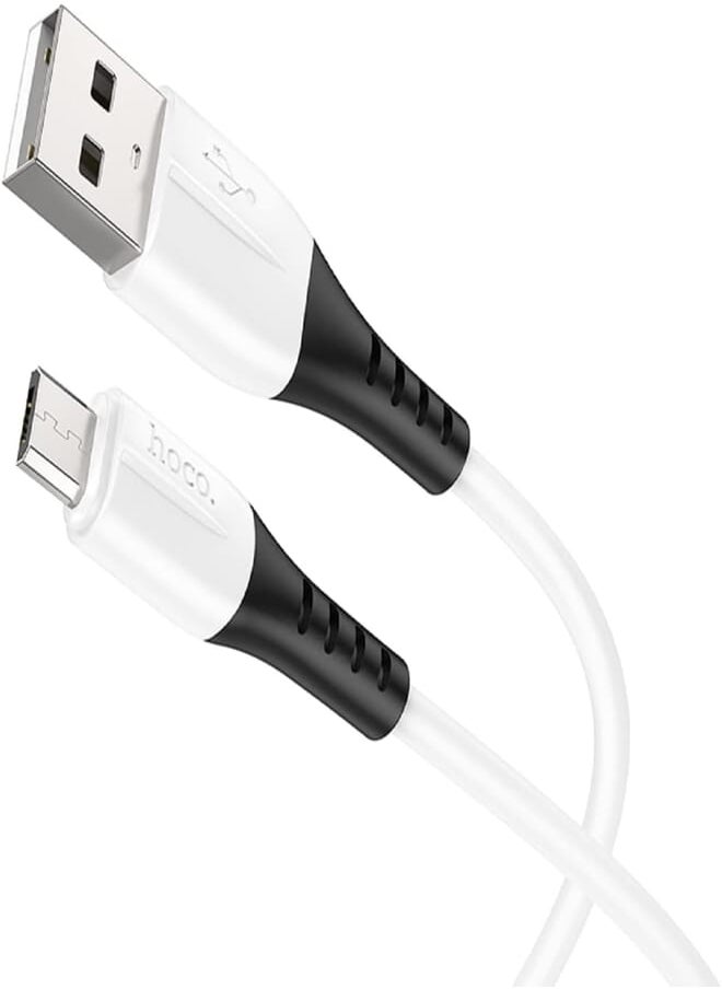 Hoco Hoco X82 - Silicone Charging And Data Transmittion Cable (2.4A - 1M), USB-A To Micro-USB Plug, Compatible With Samsung Huawei Xiaomi Oppo - White 