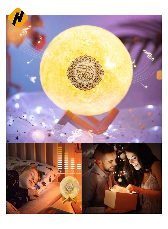 HuHa Portable Bluetooth Speaker, 4 in 1 Quran Speaker with 16 Colors 3D Print Moon Lamp Night Light, Quran Recitations and Song FM Broadcast  - Image 4