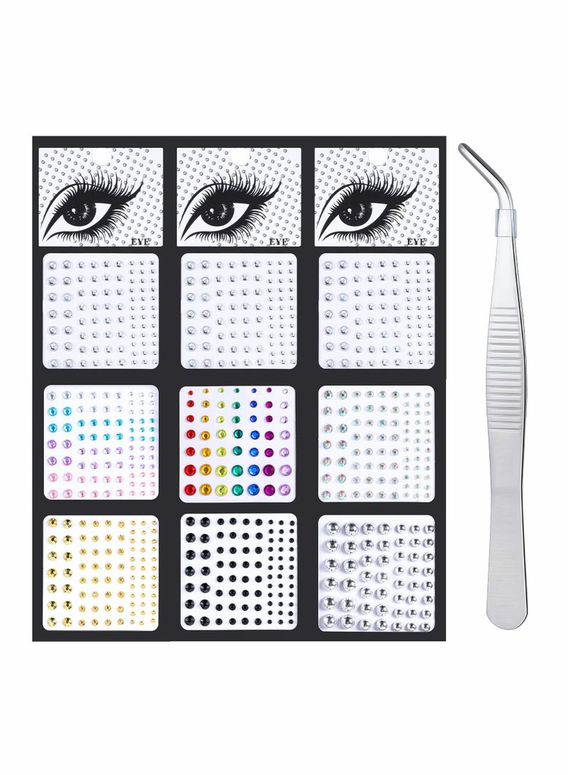 Colorful Bindi Dots & Face Gems - 9 Sheets of Stick-On Crystals for Eye & Forehead, Perfect for Makeup, Parties & Festivals, Nail Art Decoration - Image 1
