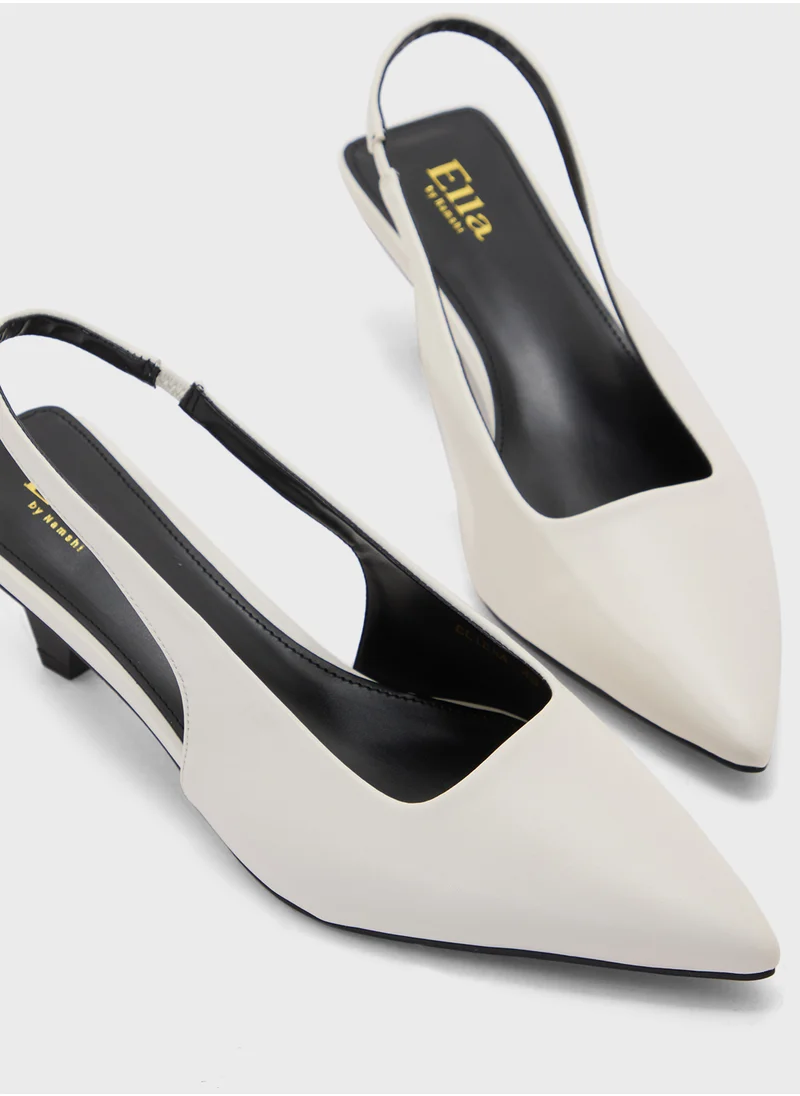 ELLA Interest Heel Pointy Sling Back Pump