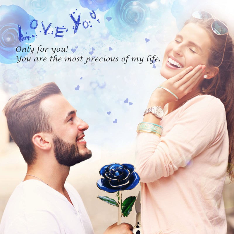 Sinvitron Gold Dipped Rose 24K Real Rose  Long Stem Gold Plated Rose with Stand  for mom  24K Golden Rose for Anniversary Valentines Day Birthday (Deep Blue) - Image 5