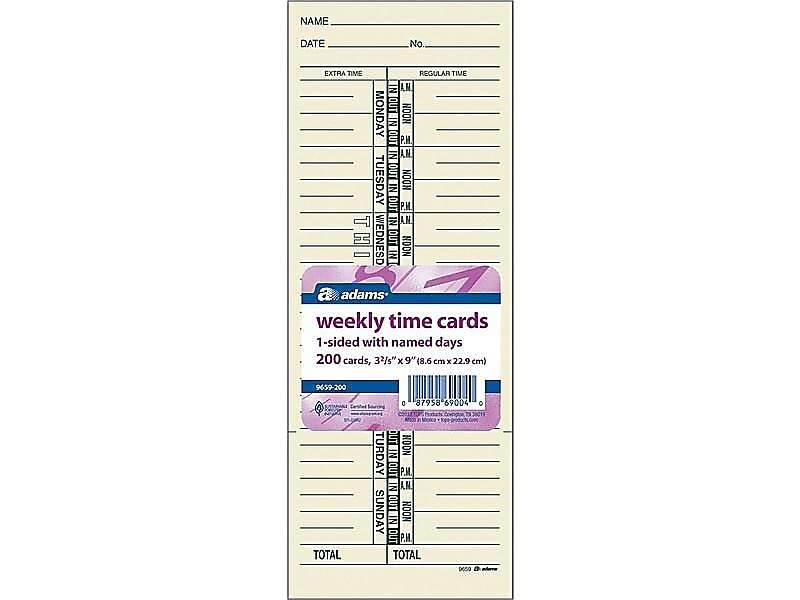 Adams Time Cards, Weekly, 1-Sided, Named Days, 3-3/8" x 9", Manila, Green Print, 200-Count (9659-200) - Image 2