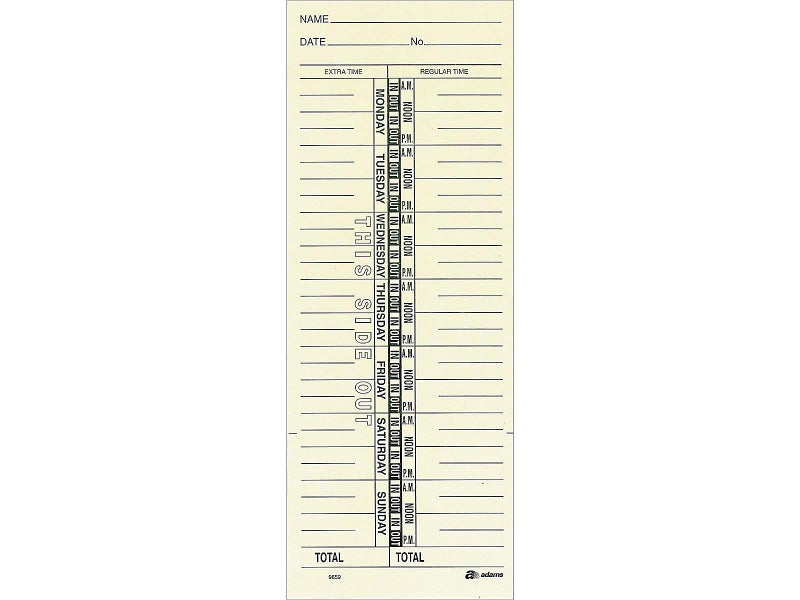 Adams Time Cards, Weekly, 1-Sided, Named Days, 3-3/8" x 9", Manila, Green Print, 200-Count (9659-200) - Image 1