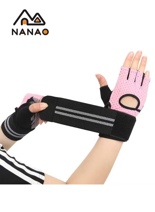 NANAO - Fitness Gloves Gym Weight Lifting Body Building Exercise Workout Riding Half Finger Gloves For Women S - Image 1
